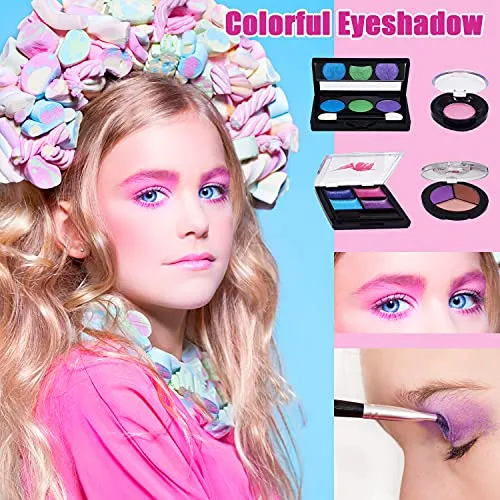 Washable Kids Makeup Girl Toys - Non Toxic Real Kids Makeup Kit for Girls Nature Make Up Set for Child Toddler Children Princess Christmas Birthday Gifts Present for 4 5 6 7 8 9 10 Year Old Girls Gift